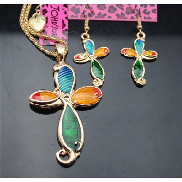 Betsey Johnson colorful enamel cross necklace🌷 - Picture 5 of 5